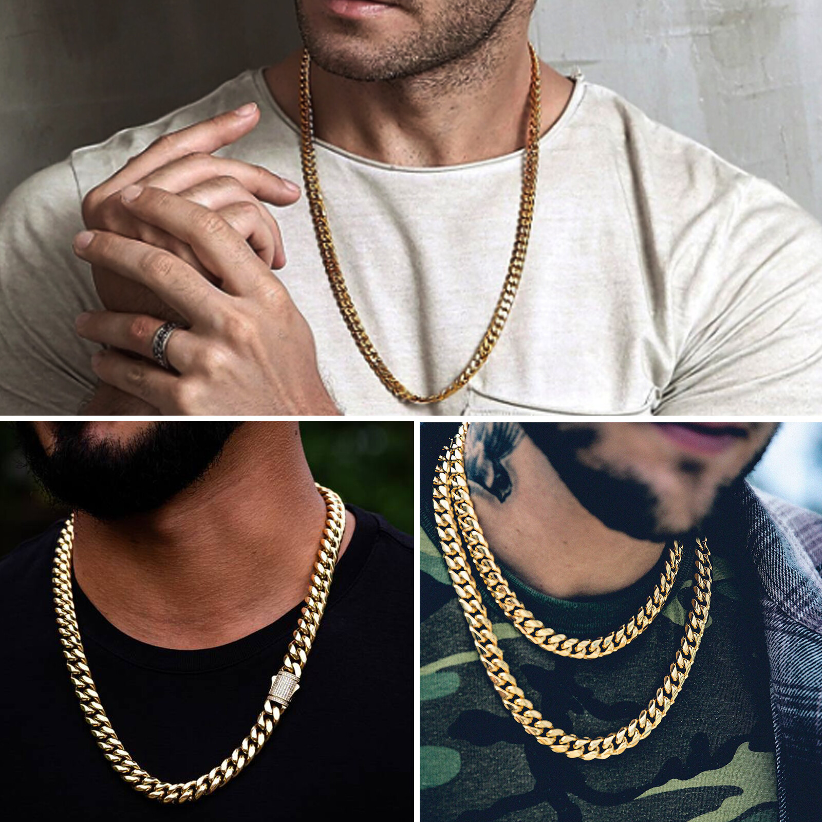 6mm-14mm Mens Miami Cuban Link Chain SOLID Stainless Steel Necklace or Bracelet