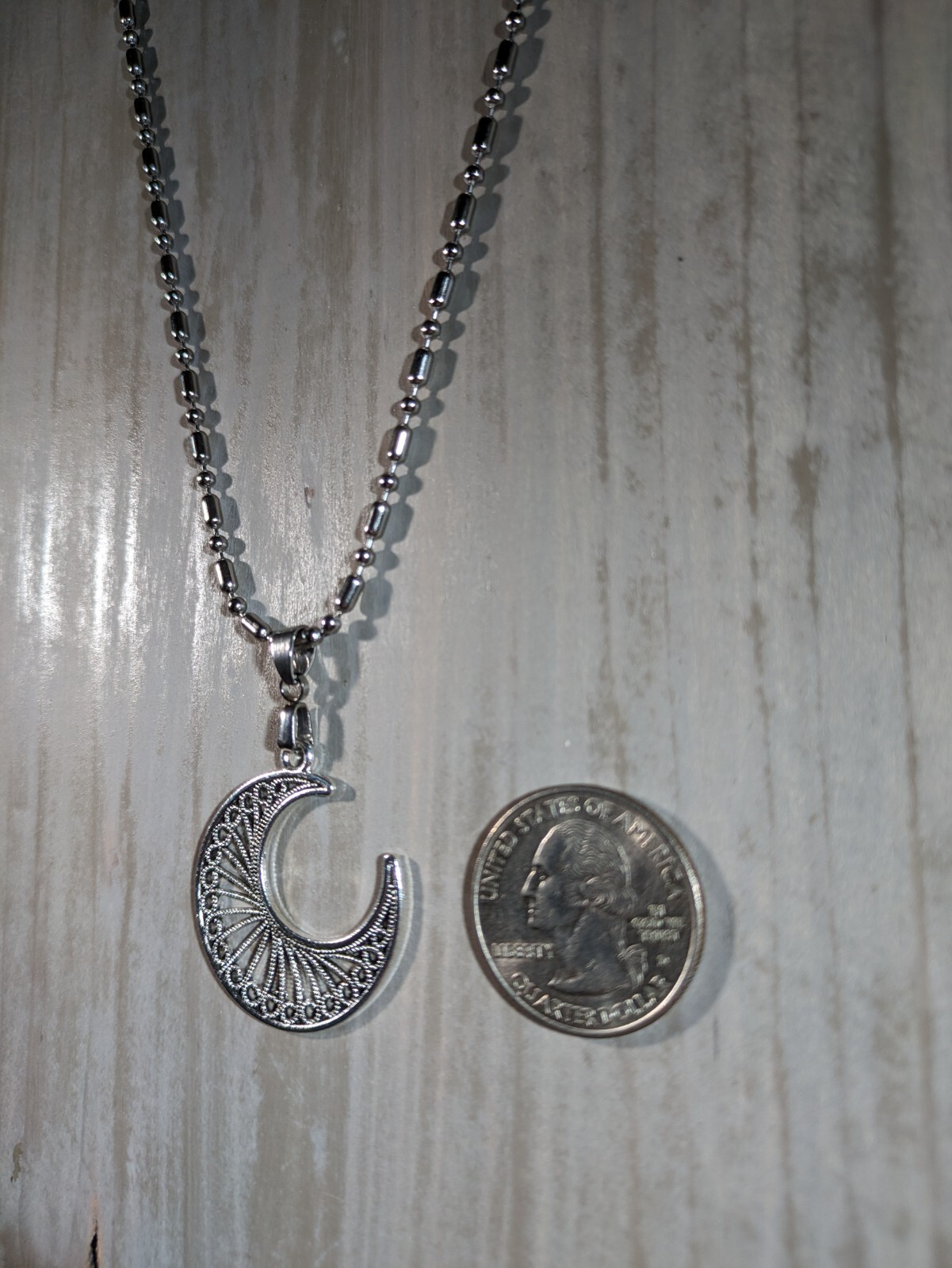 New Stainless Steel Necklace with Waxing Crescent Moon Pendant