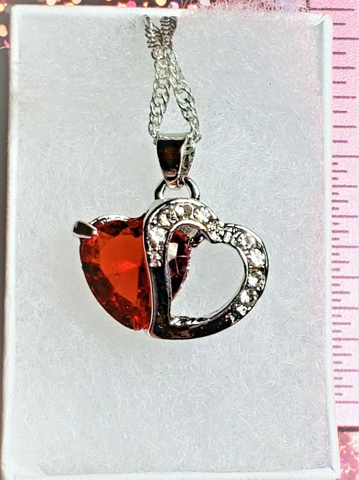 Birthday Gift Anniversary Gift Necklace Red Dual Heart Shape