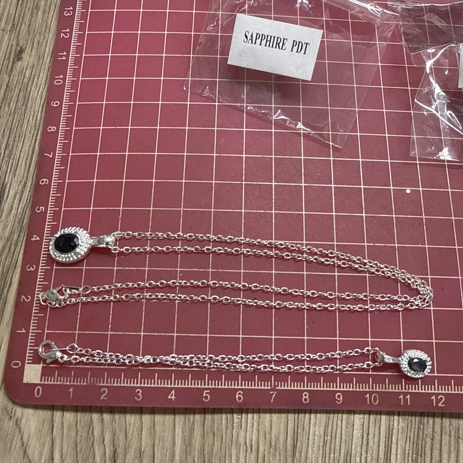 RETRO Sapphire Necklace & Bracelet Silver Tone 46cm Chain Pretty Kitsch Unused