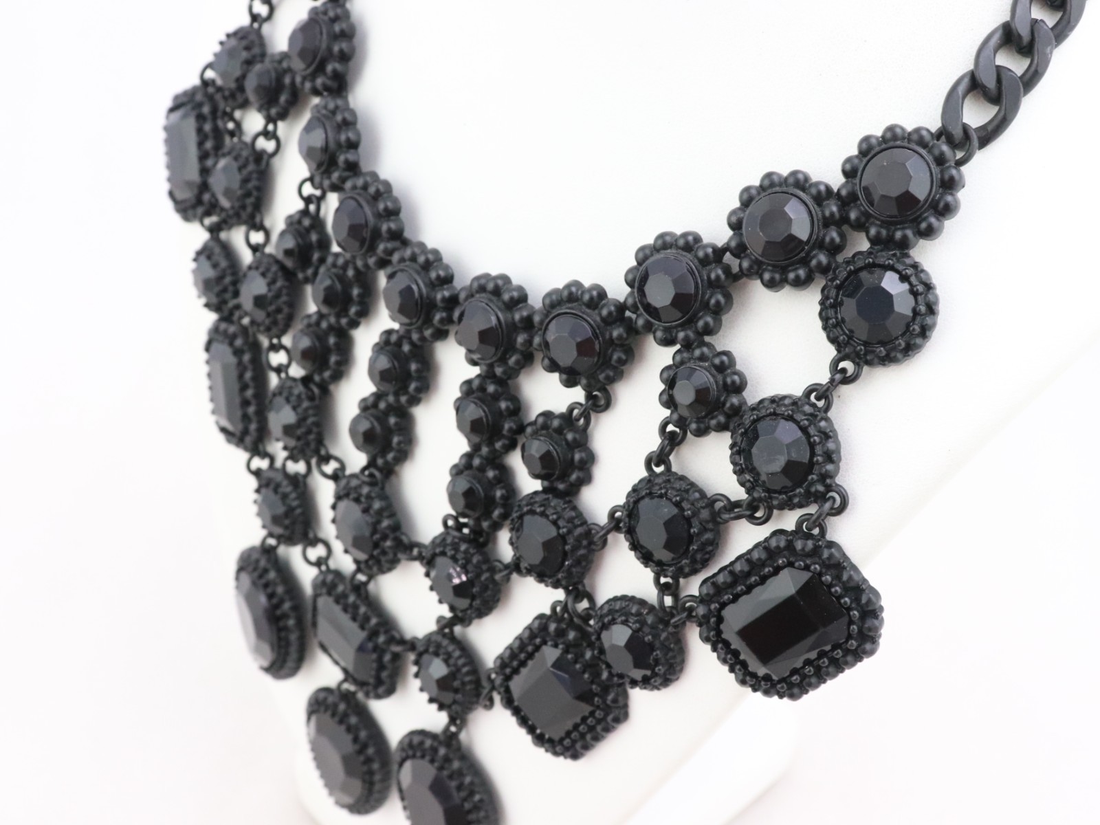 17-20″ ZARA Black Crystal Glass Rhinestone Bib Metal Chain Necklace