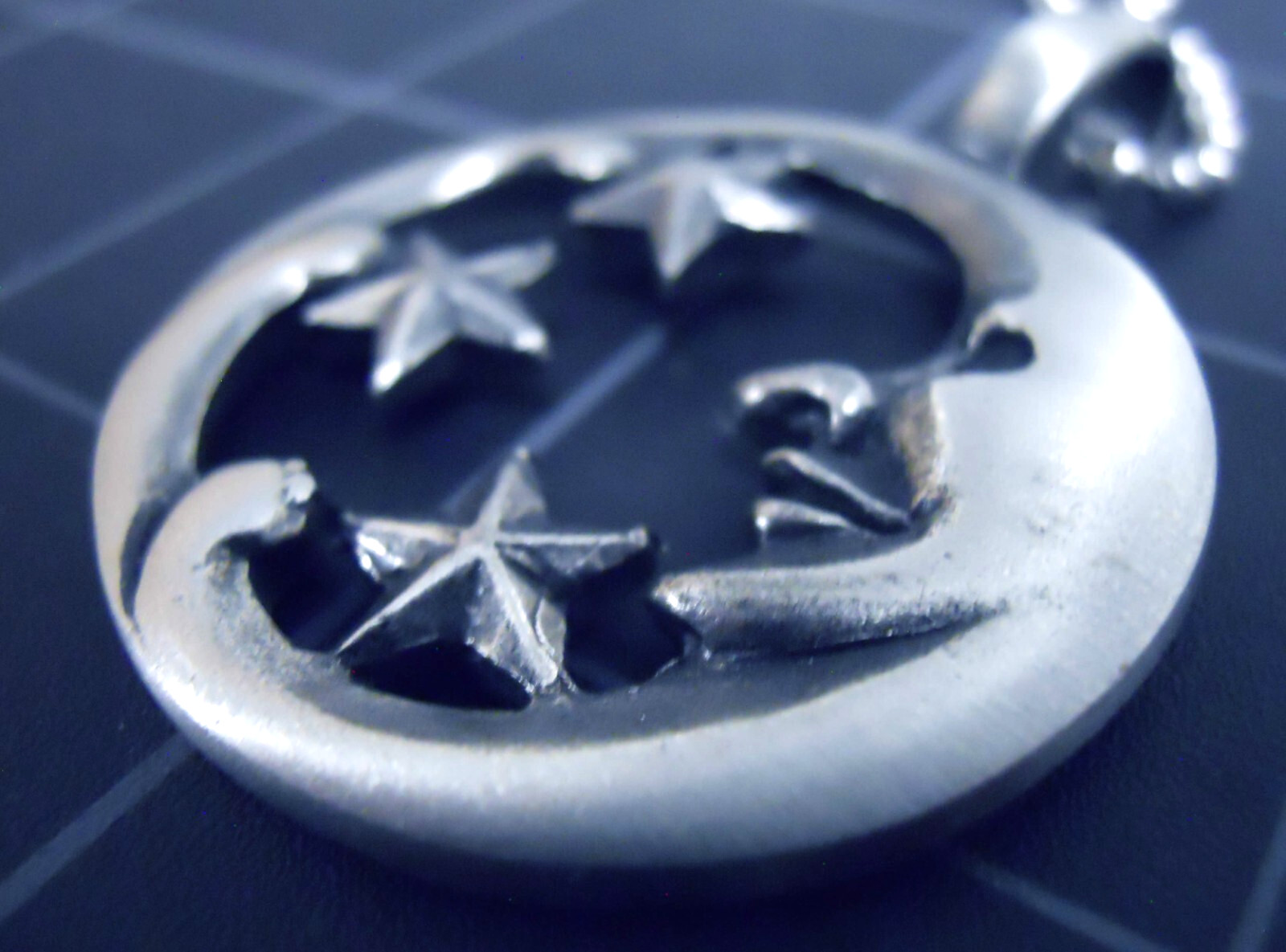 Necklace MOON & STARS Pendant Stainless Steel Ball Chain New Old Stock Rare