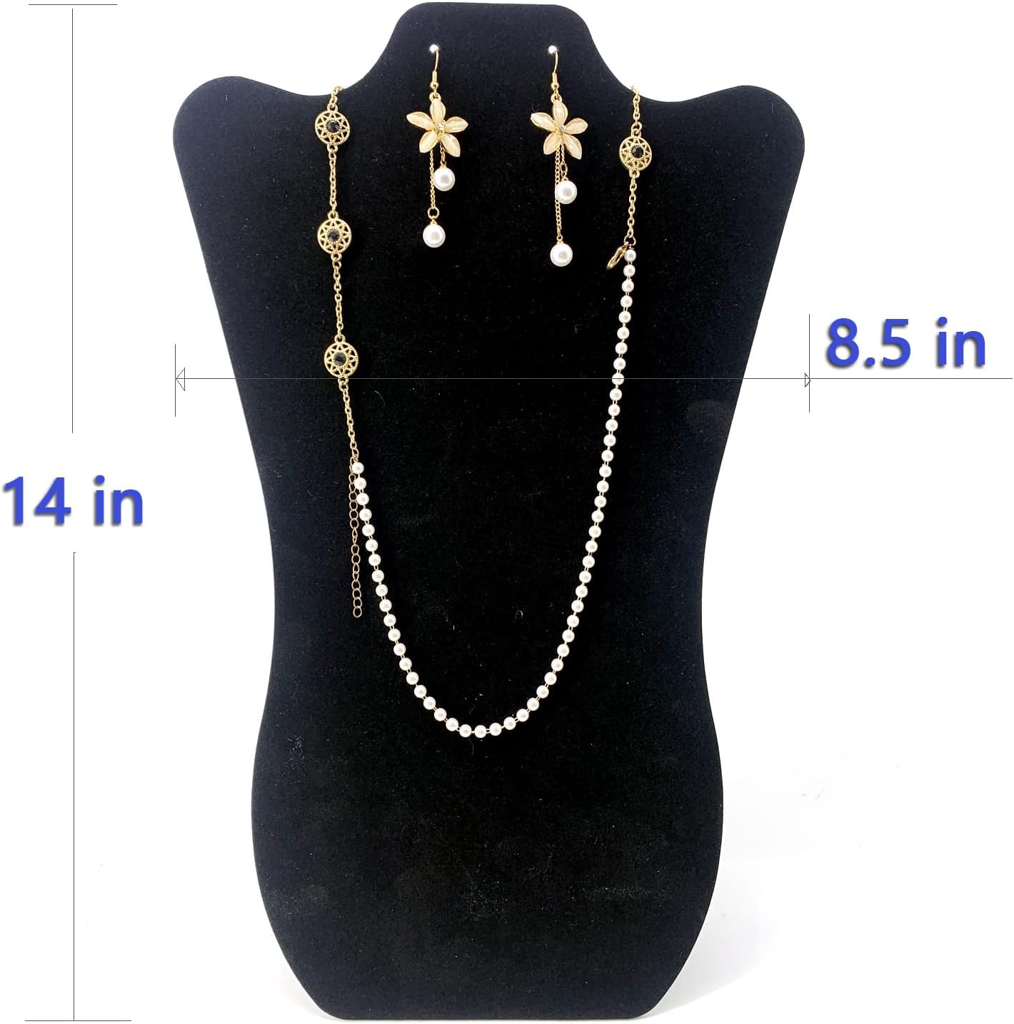14 Inch Tall Black Velvet Necklace & Earing Display Stands for Selling, Foldable
