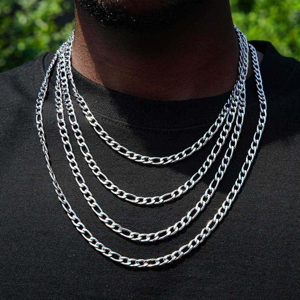 Stainless Steel 1:3 Figaro Chain 7″- 30″ Men Women Necklace 2/3/5/7/9/11/13mm
