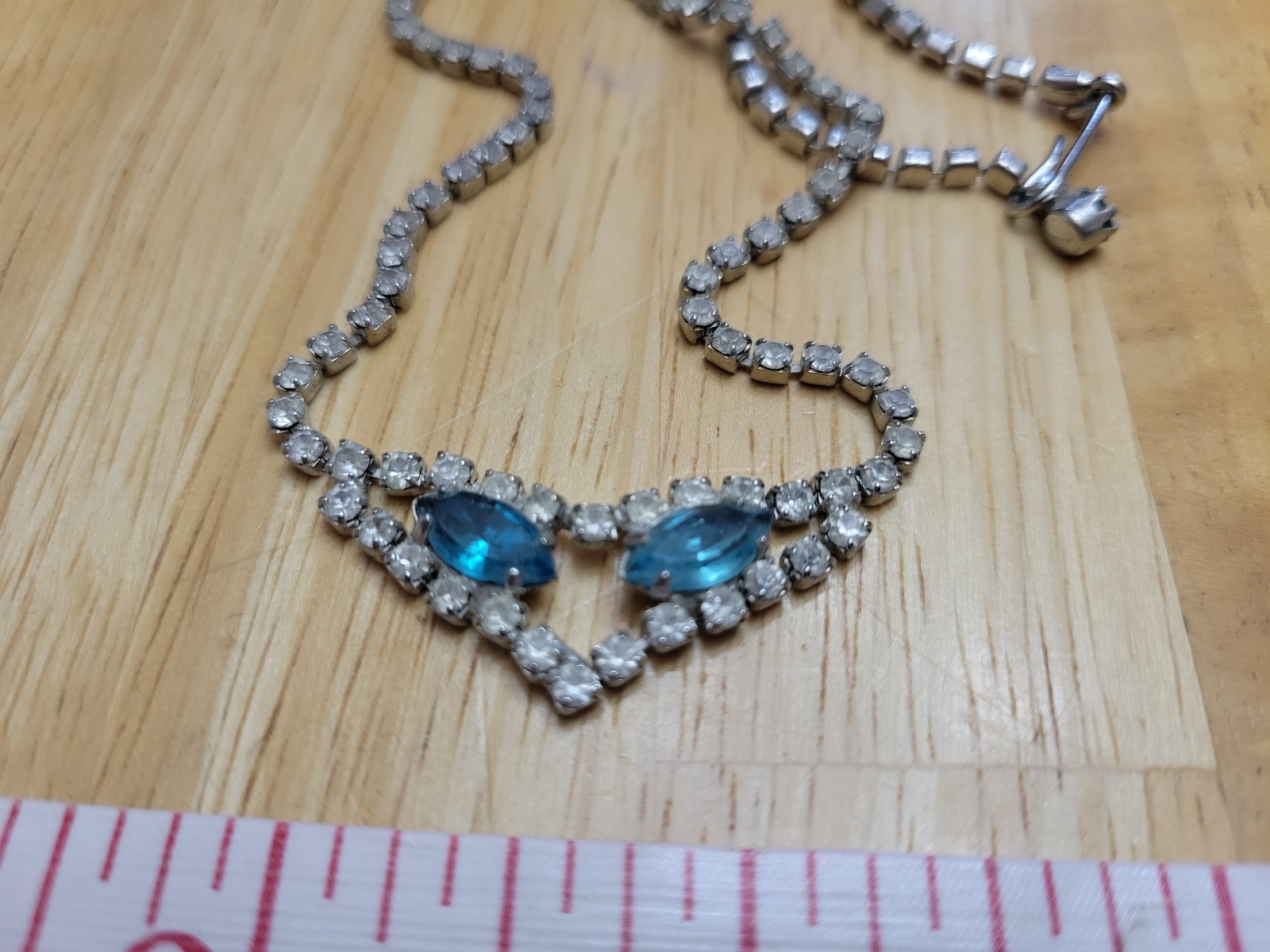 16-inch Rhinestone Necklace for Special Occasions, Clear & Blue, 80s Vintage