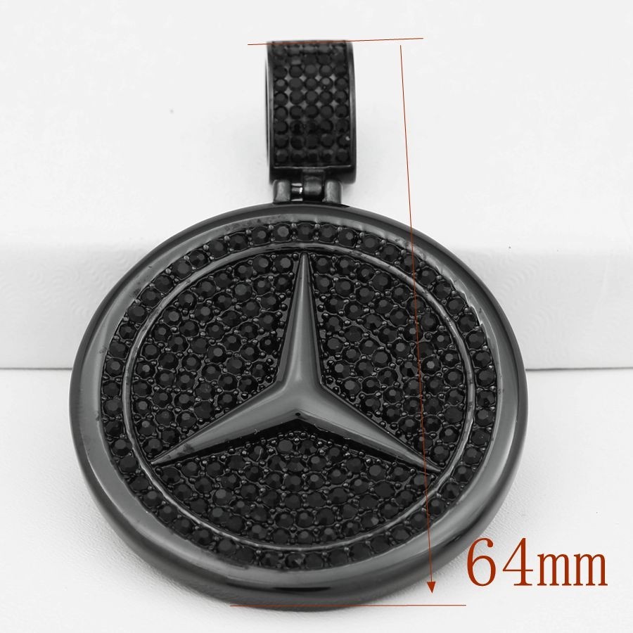 DG Men’s Stainless-Steel Black 64mm Round Icy Bling CZ Sign Pendant,BOX