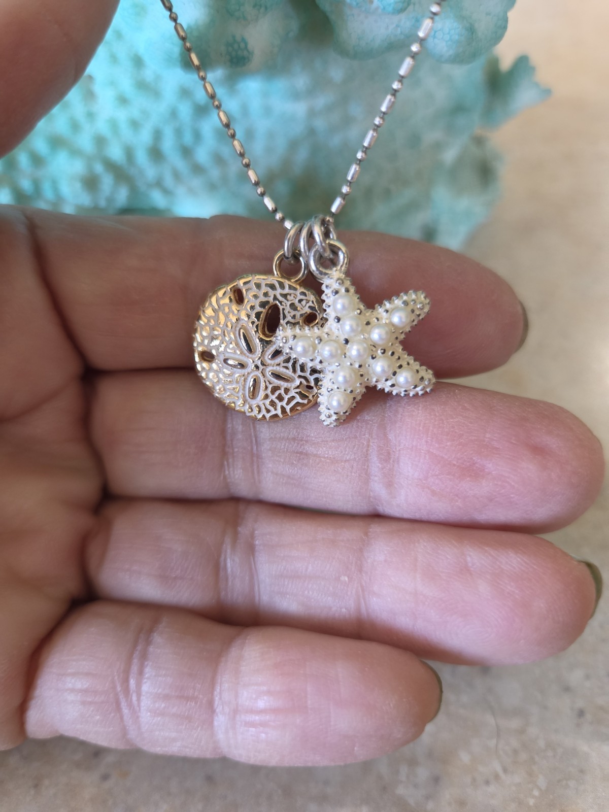 Brighton Necklace Cape Cod Starfish & Sand Dollar Retired Item 16″ Chain Coastal