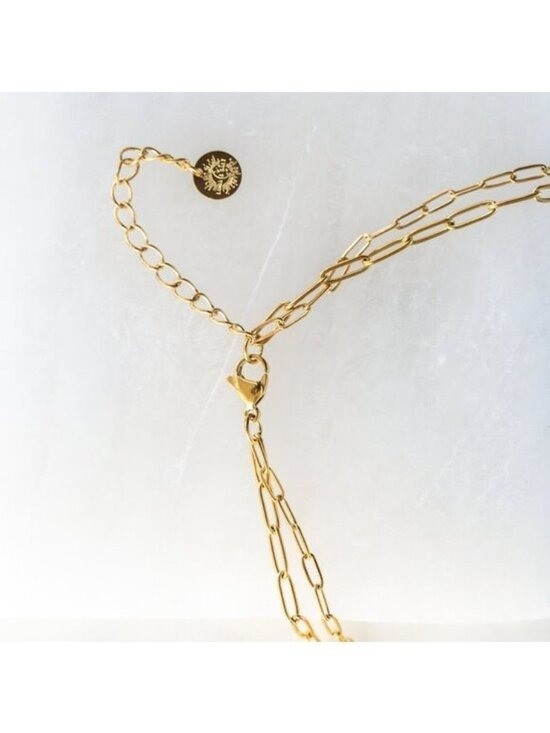 Double Layer Necklace w/cz Sun Pendant Gold Layered Necklace Summer Jewelry