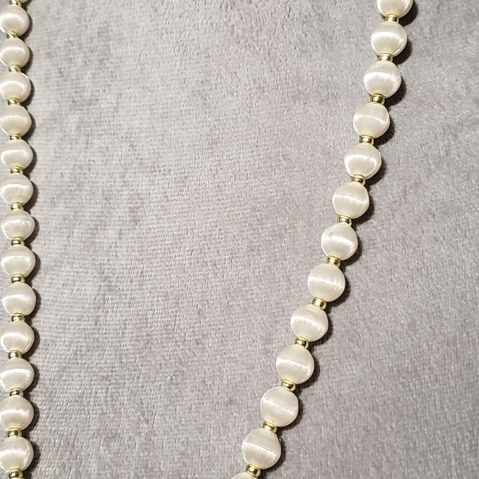 VTG Bead Necklace White Silk Satin Wrapped Boho Retro Glam Fairy Coquette Chic