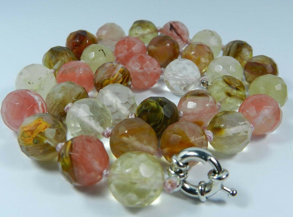 10mm Multi-Color Faceted Watermelon Tourmaline Round Gemstone Beads Necklace 18″