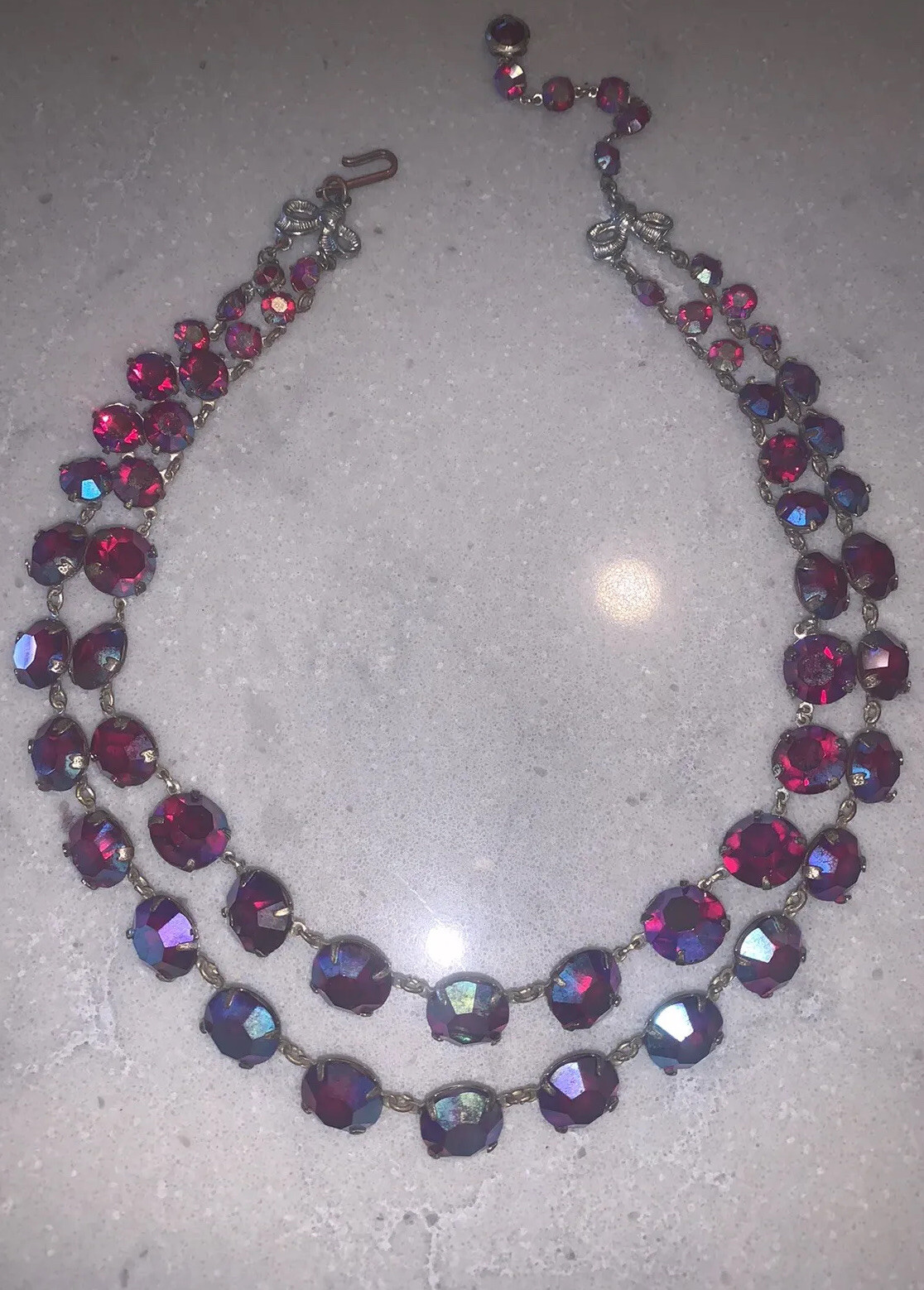 RARE Carnival Dragons Breath Glass Riviere Open Back Double Antique Necklace