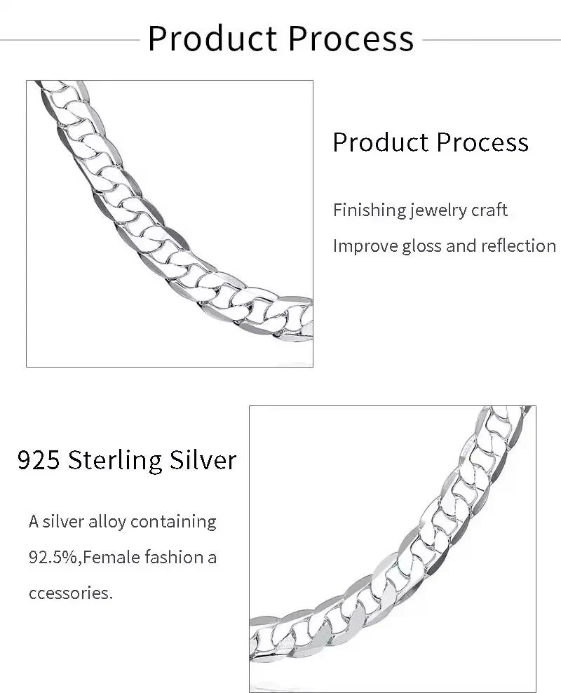 Solid 925 Sterling Silver Plated Chain Necklace Men Women Wedding Engagement Gif