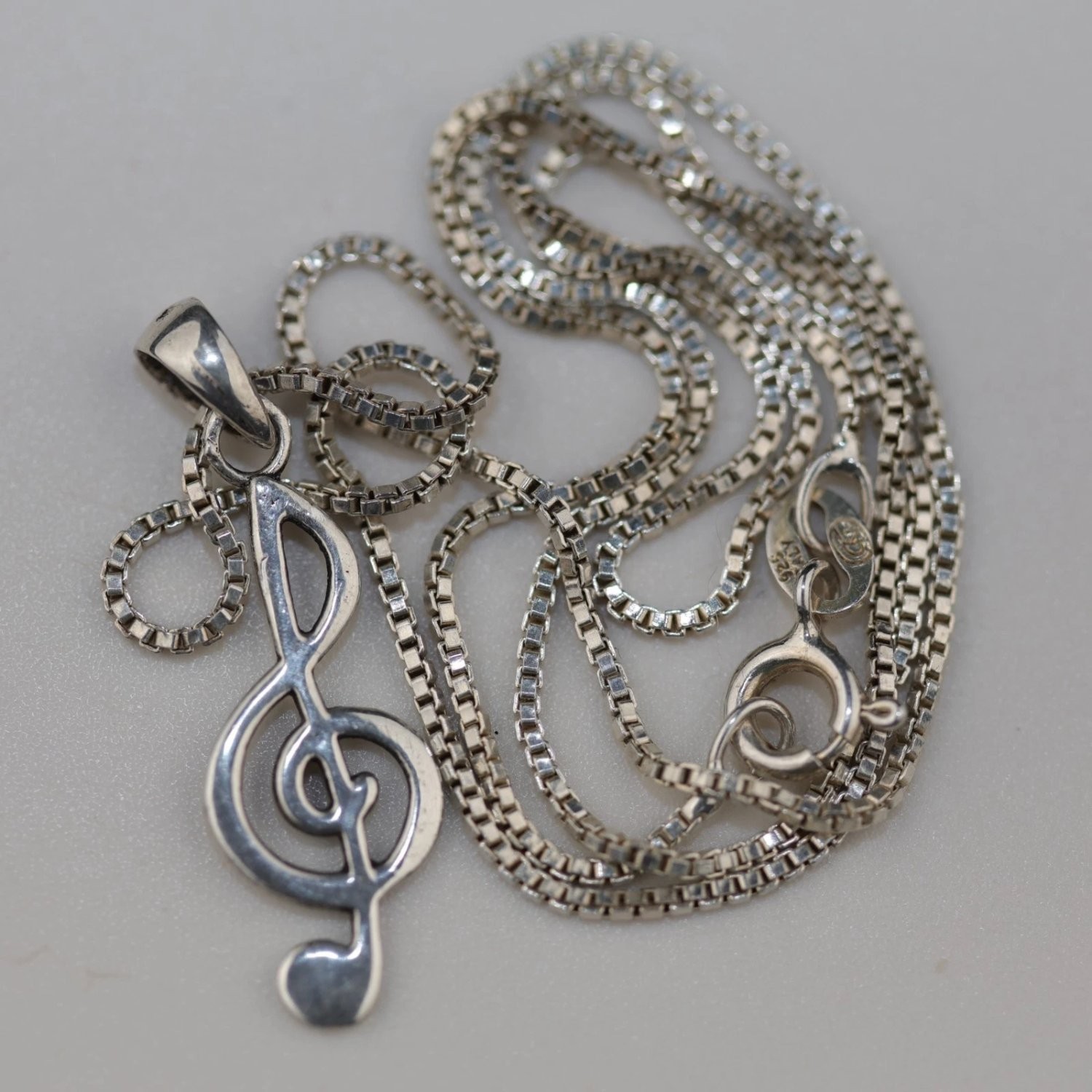 Sterling Silver Treble Clef Pendant Necklace 925 Italy 16″ Box Chain Music Note