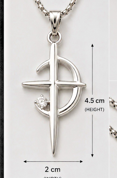 PREMIUM Christian MOON Cross Necklace Crystal Pendant 60cm Chain Stainless Steel