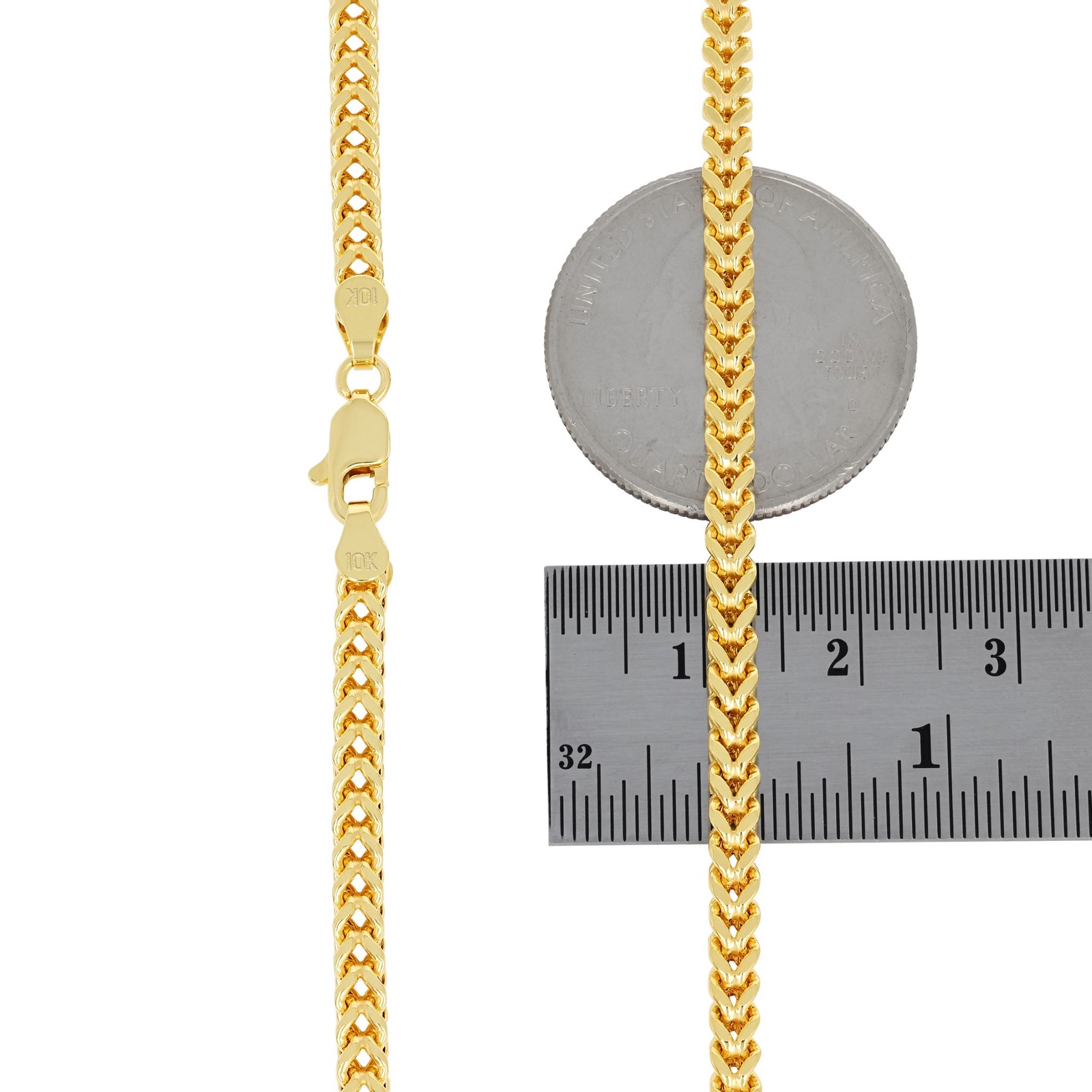 10K Yellow Gold 3mm Franco Box Wheat Foxtail Chain Necklace Mens Womens 18″- 30″