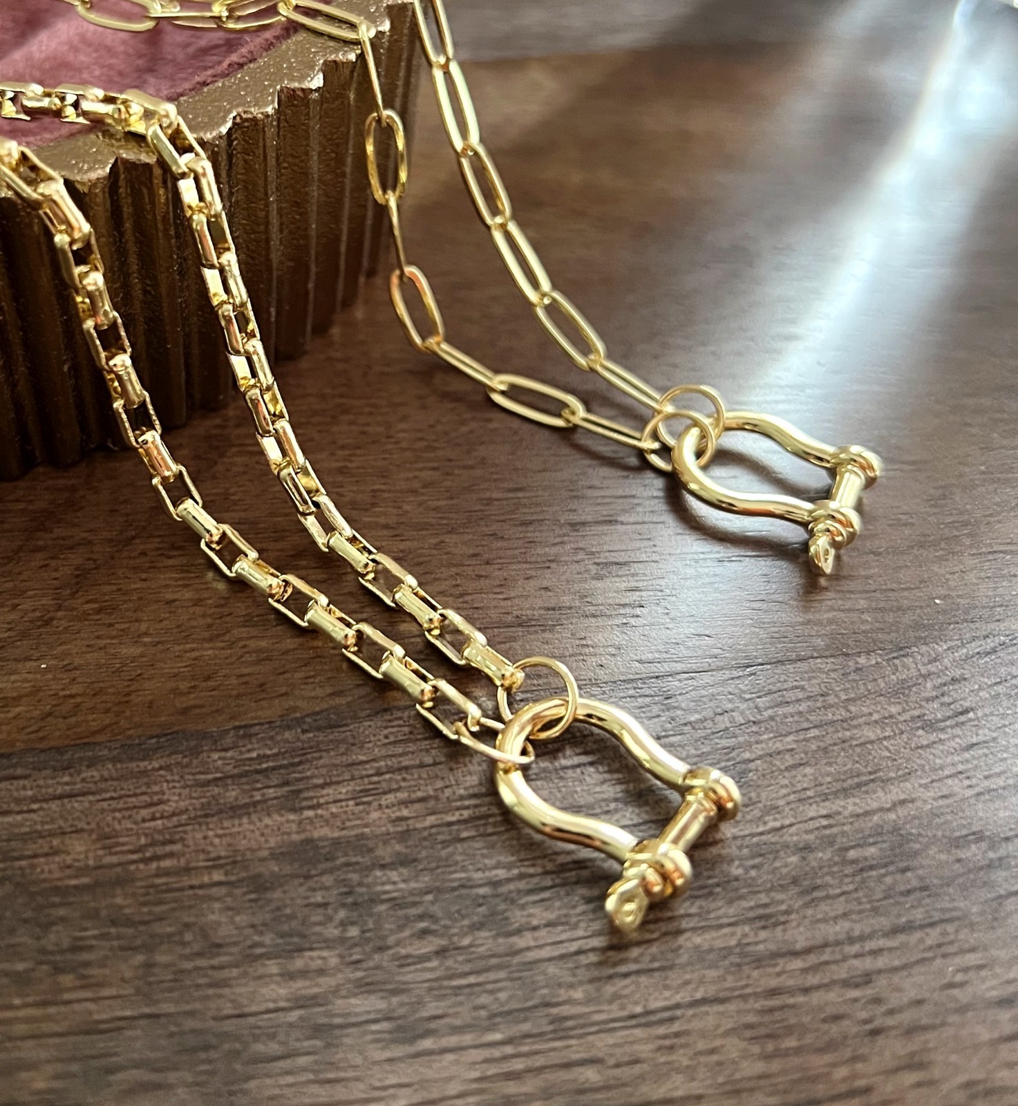 Gold Filled Carabiner Necklace Paperclip or Box Chain Charm Holder No Extender