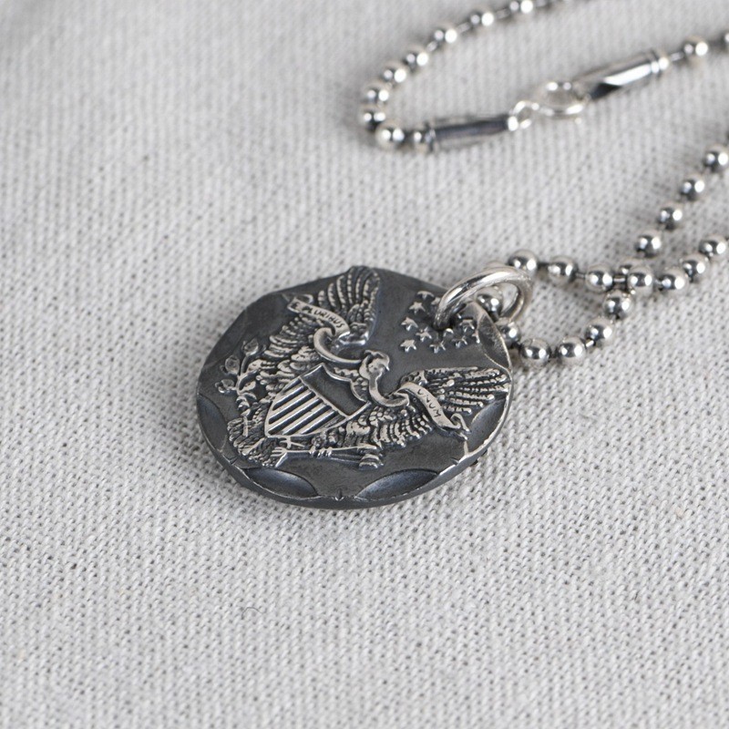 American Eagle Liberty Coin Pendant Men US Great Seal Charm 925 Sterling Silver
