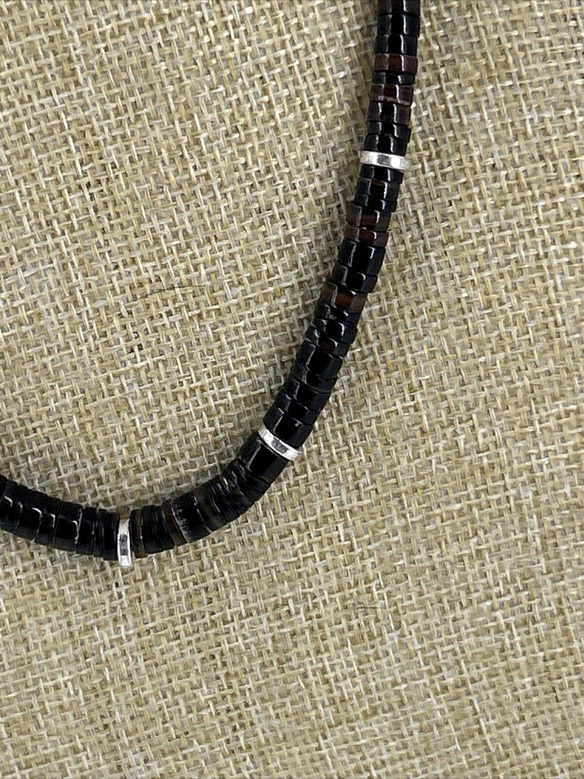 Natural Stone Chocker Necklace Graduated Silver Spacer Beads Earthy 17-20″