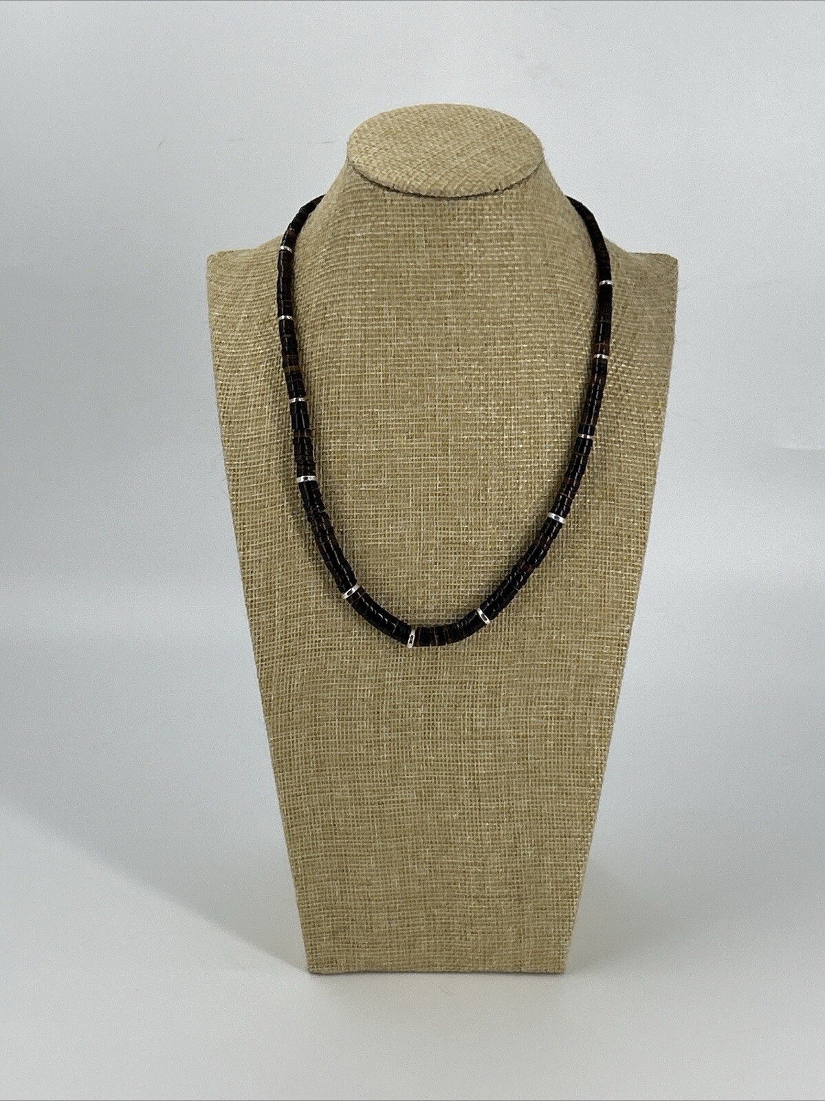 Natural Stone Chocker Necklace Graduated Silver Spacer Beads Earthy 17-20″