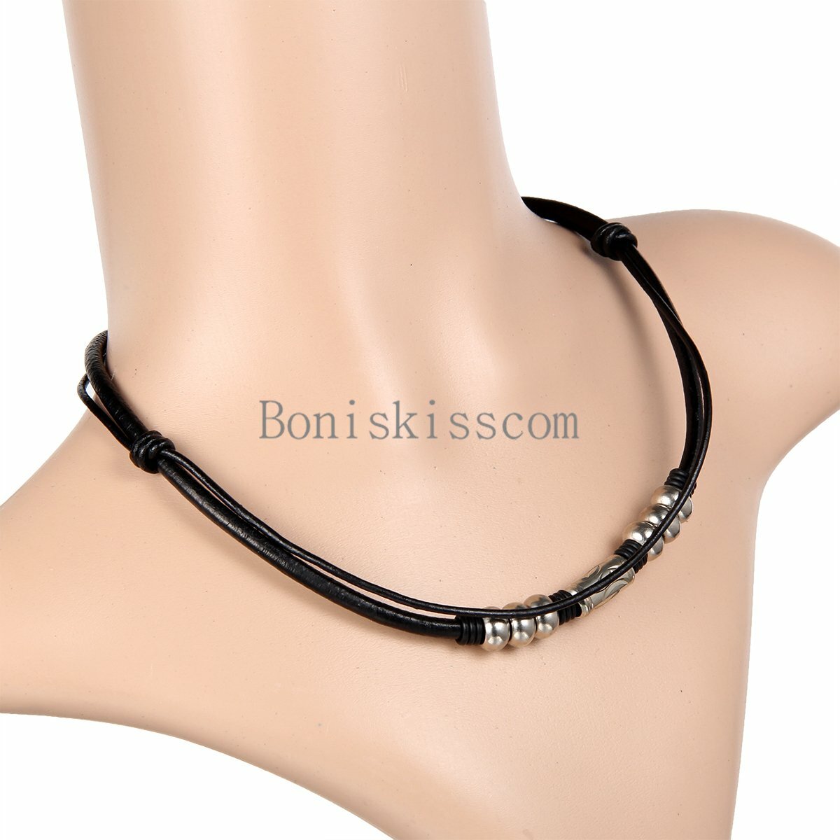 Punk Charm Bead Vintage Retro Black Leather Cord Choker Necklace For Men Women