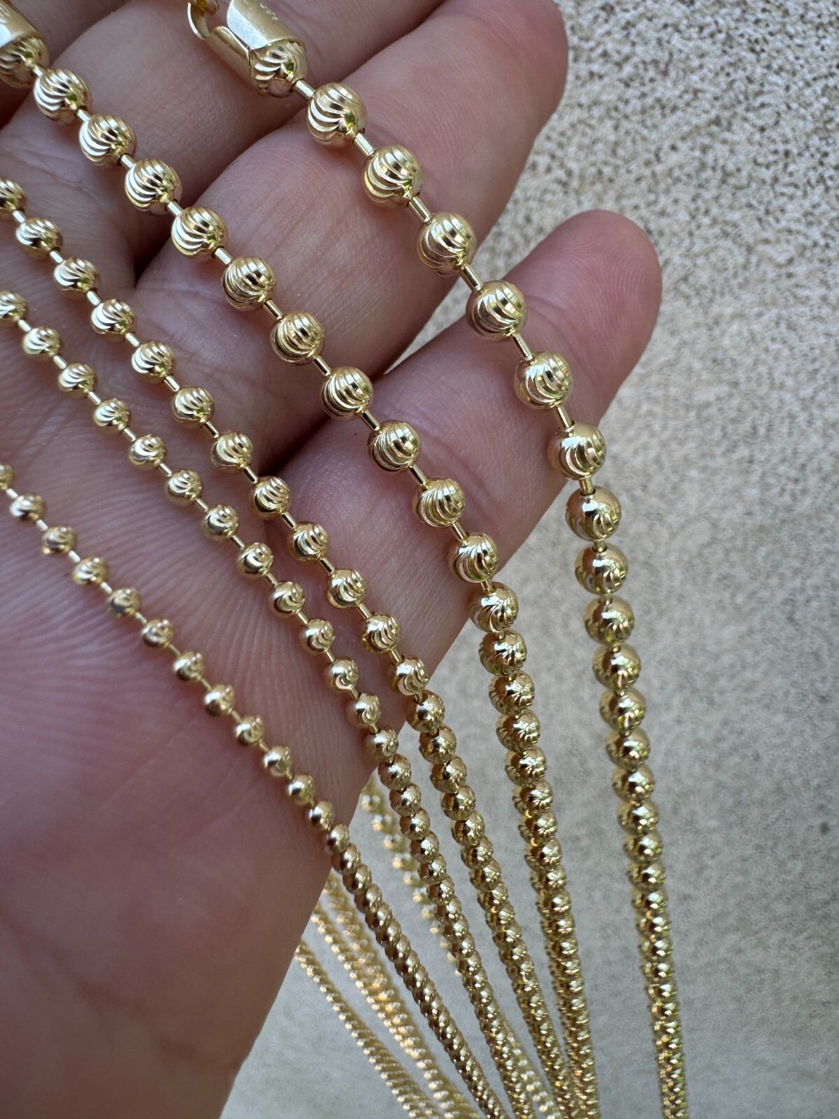 Ball Moon Chain SOLID 925 Silver 14k Yellow Gold Vermeil Hip Hop Diamond Cut