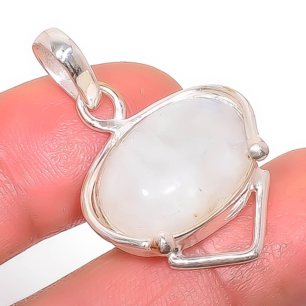 Natural Rainbow Moonstone – Bihar 925 Silver Plated Pendant 1.37″ P7351-41