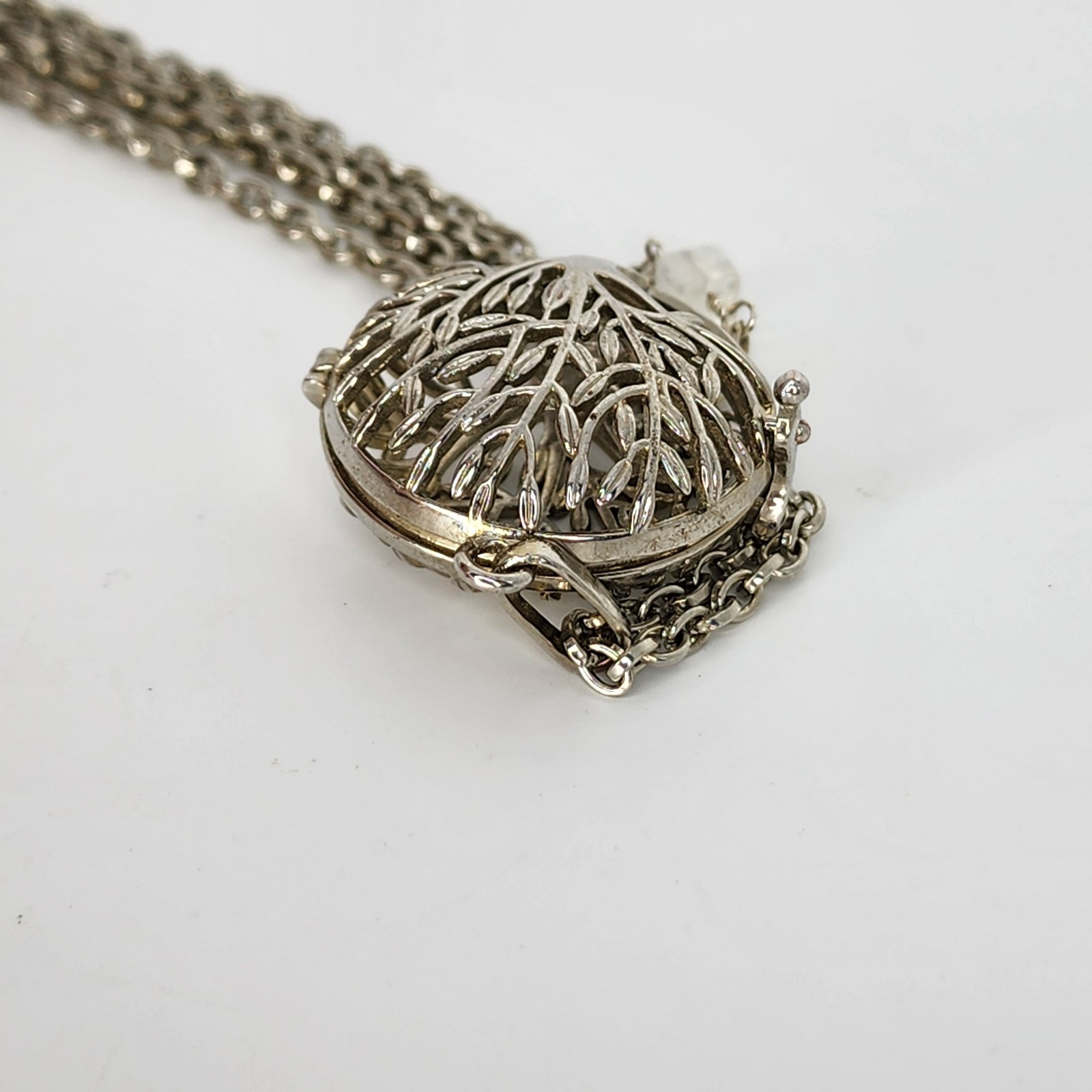Filigree Tree of Life Locket Necklace Harmony Bell Pendant Silver Tone