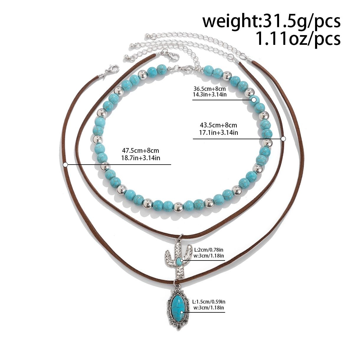 CSIYANJRY99 Layered Western Necklaces for Women Medium, Turquoise/Silver