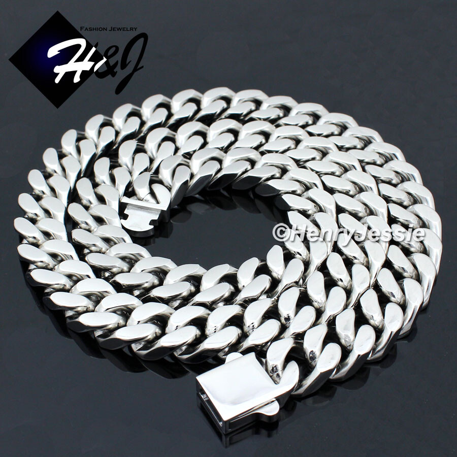 18″-40″MEN Stainless Steel 7mm Silver Miami Cuban Chain ICY CZ Jesus Pendant*143