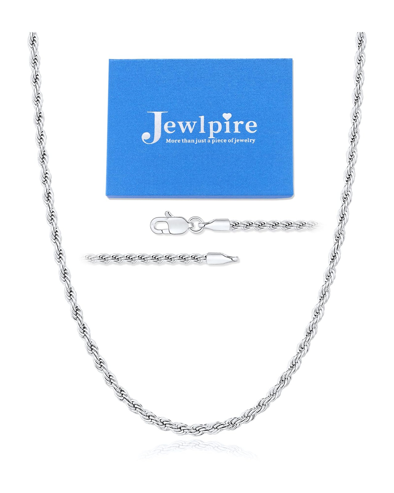 Silver Tone Chain for Men, 4mm Stainless Steel Rope Chains Silver Chain Neckl…