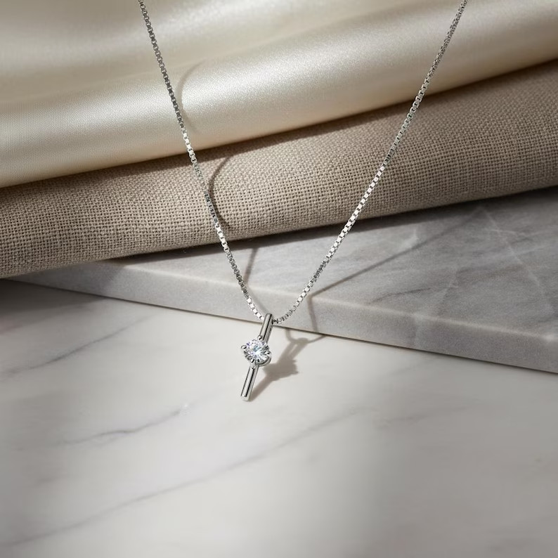 2.0Ct Round Cut Bar Pendant Necklace Simulated Diamond In 14k Yellow Gold Plated