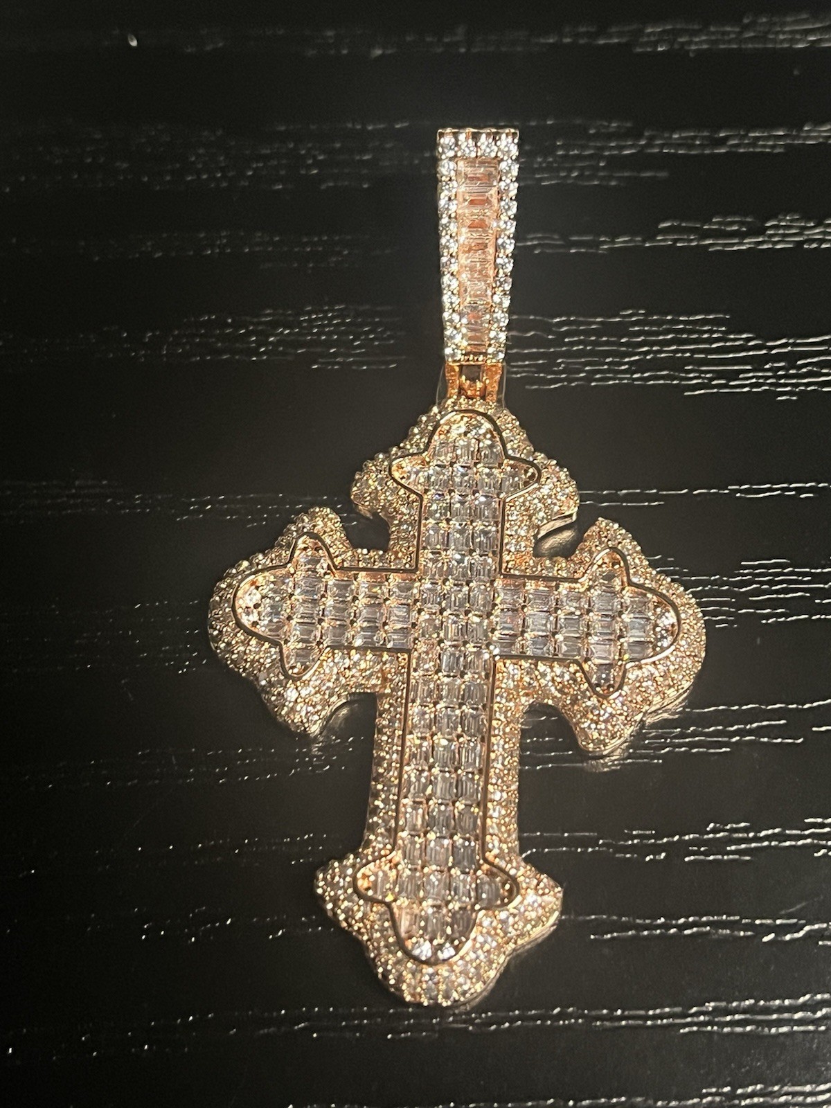 Rose Gold 14k plated over stainless steel with 5A CZ iced out Cross pendant