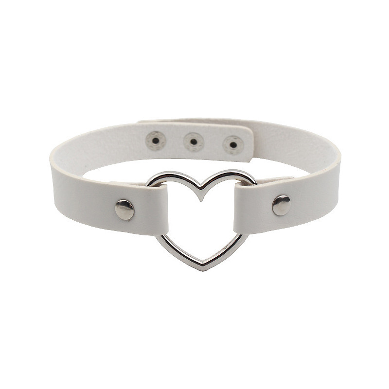 Heart Choker Necklace Faux Leather Collar Black Pink Adjustable Rivet Chocker
