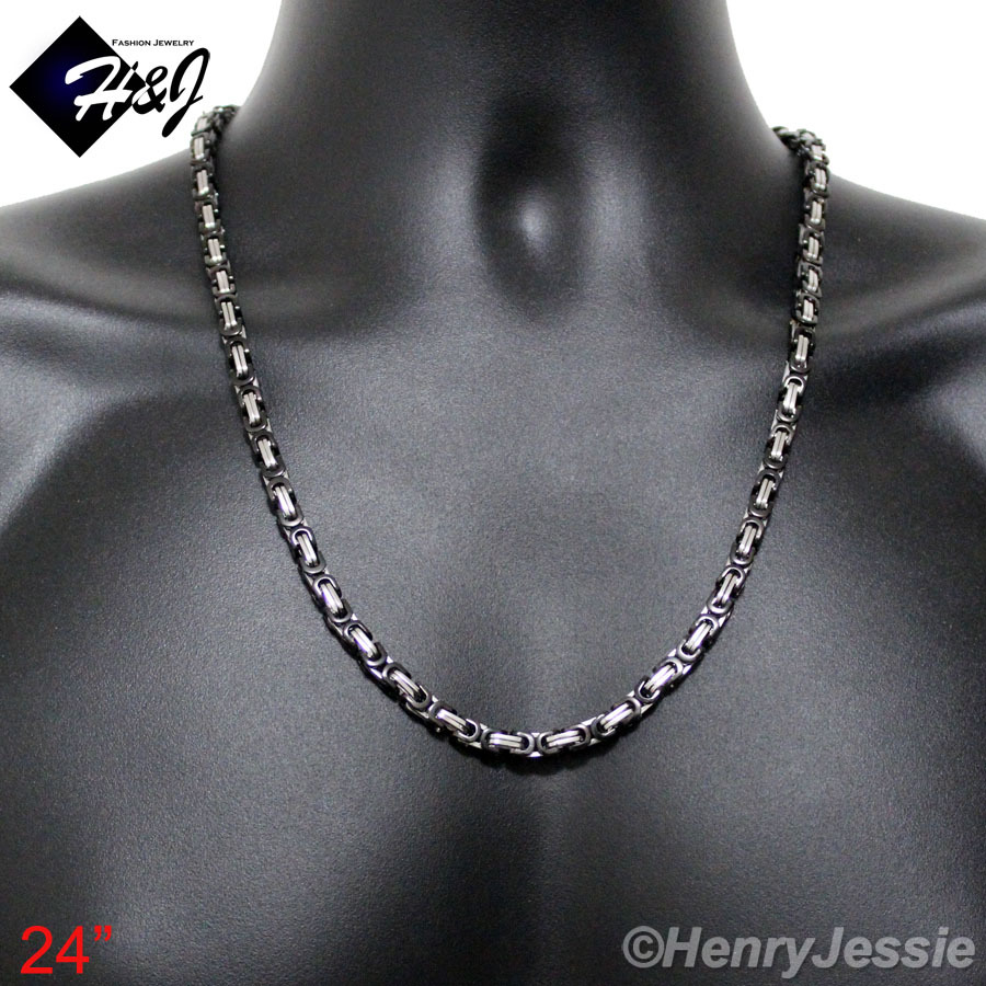 18-40″MEN Stainless Steel 6mm Silver/Black Plated Byzantine Box Chain Necklace