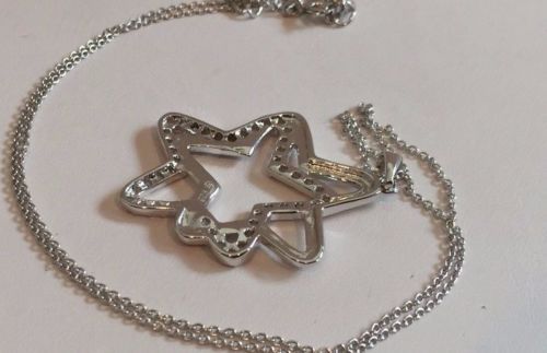 925 SILVER SILVER DOUBLE STAR PENDANT NECKLACE W/2 CT ACCENTS/18”