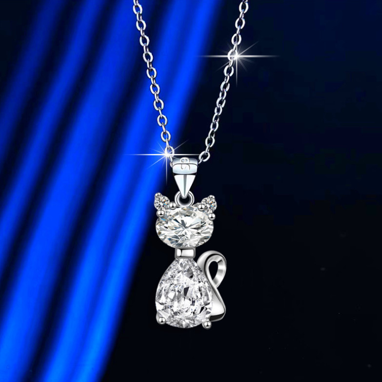 925 Silver CAT PENDANT NECKLACE CZ Blue Pink Purple CRYSTAL 18″ Gift Box P5