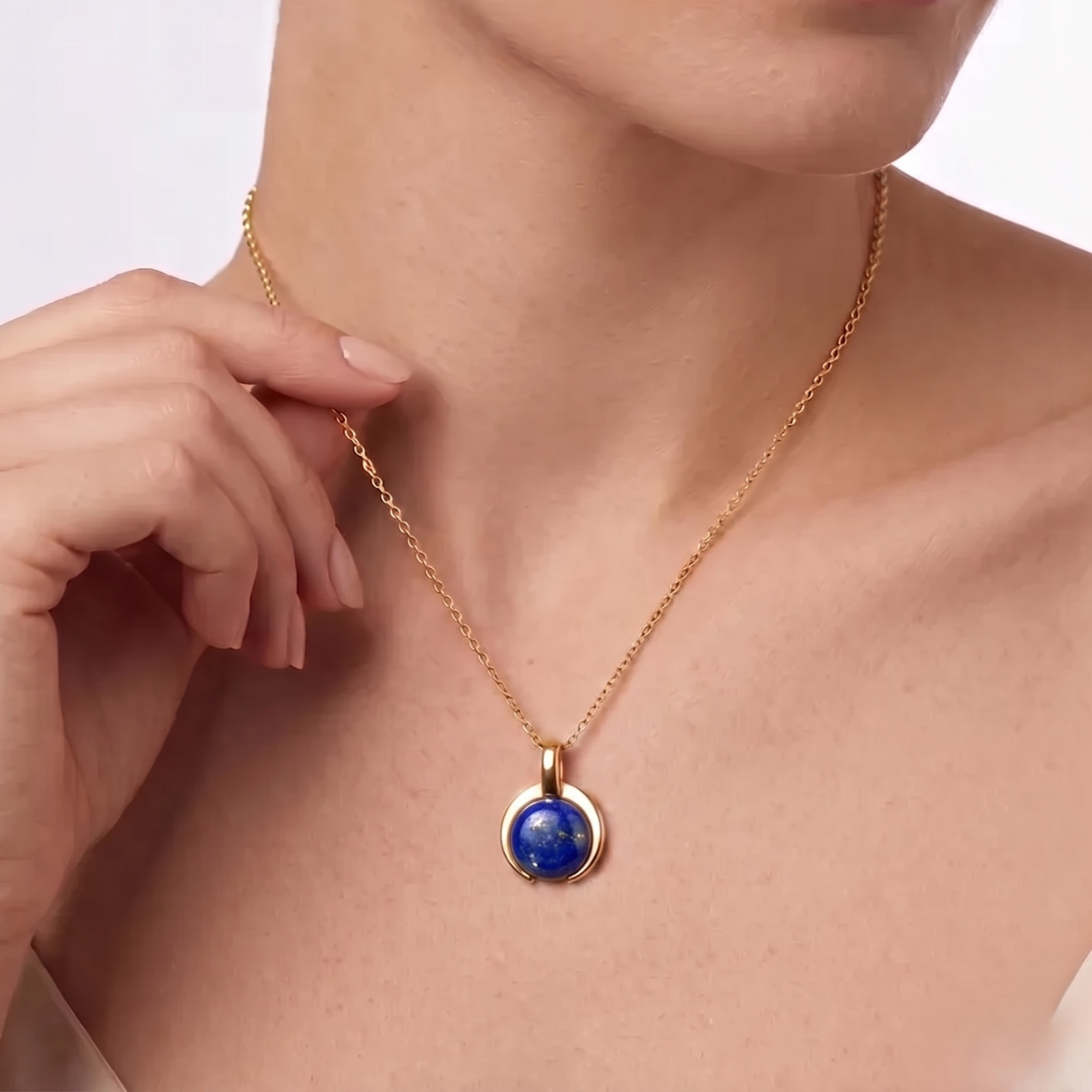 Gold Plated Pendant Lapis Lazuli Gemstone Minimalist Pendant Gift For Women