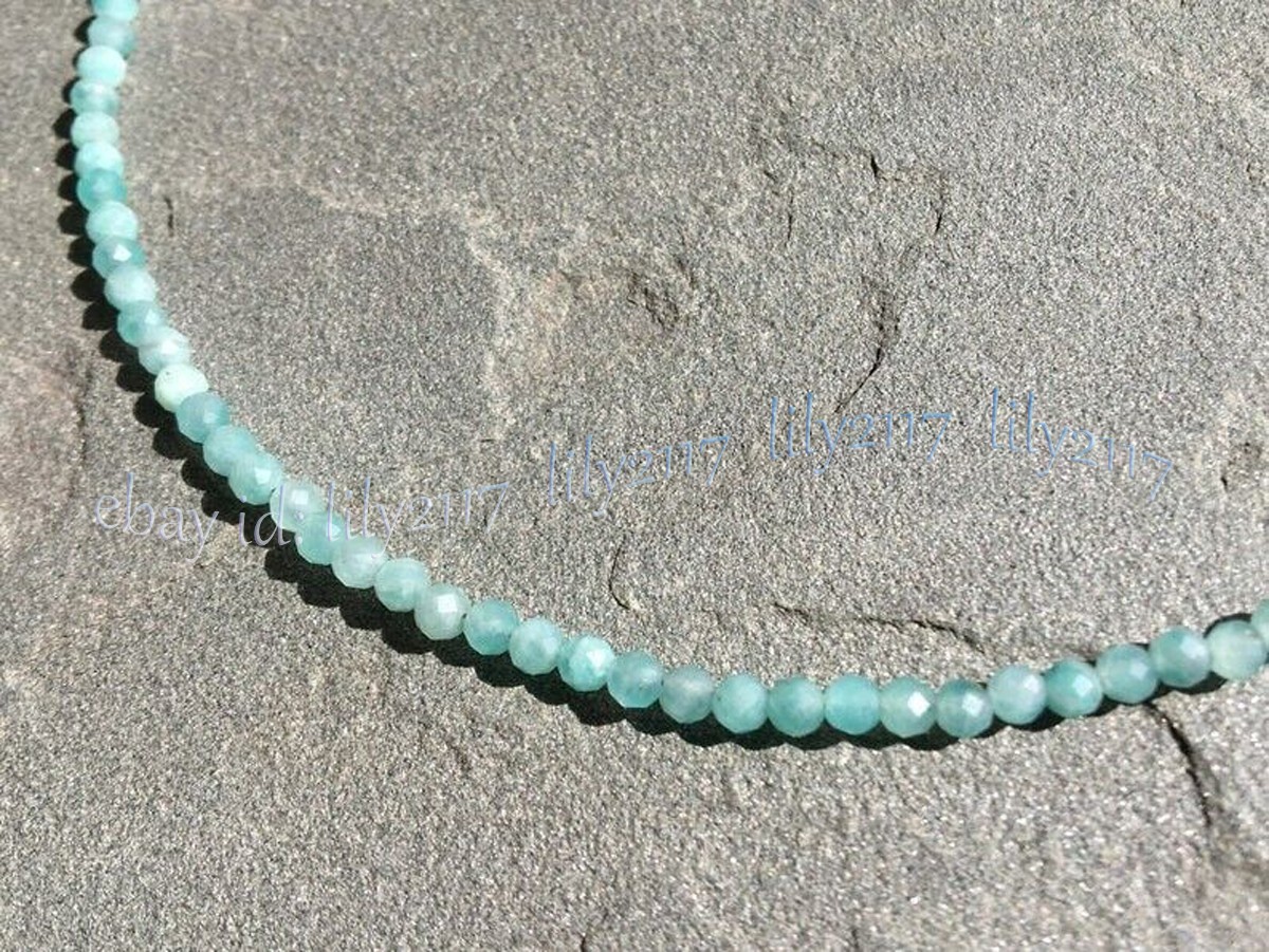 Mini 3mm Natural Blue Amazonite Faceted Gemstone Round Beads Necklace 14-28”