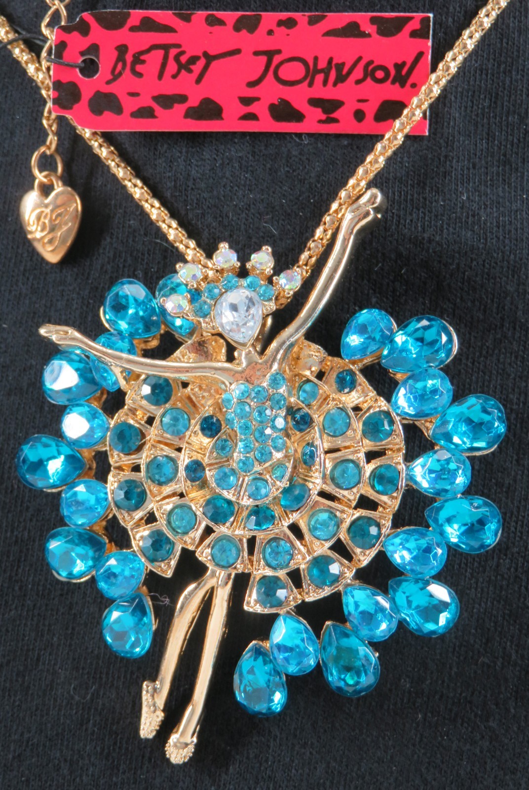 NWT-Betsey Johnson Flamenco Ballerina Dancer Pendant Brooch on Goldtone Necklace