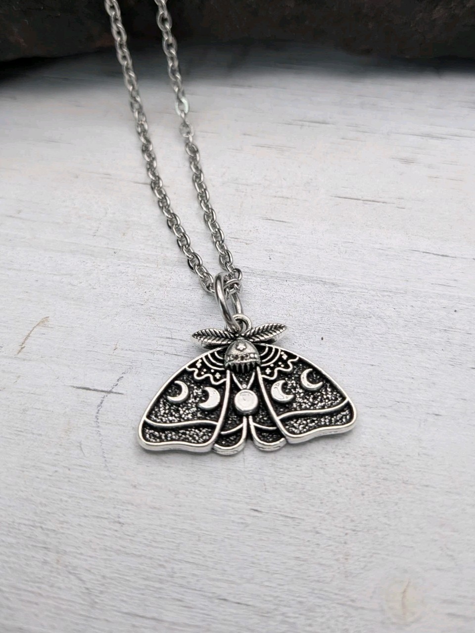 Luna Moth Pendant Necklace / Moon Phases / Nature Jewelry
