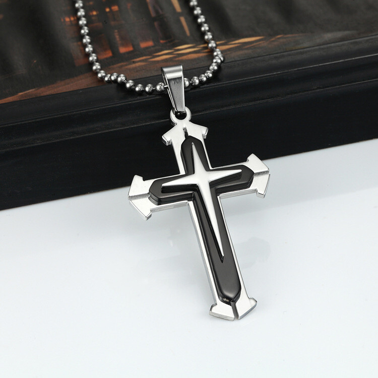 Cool Boys Mens Stainless Steel Cross Pendant Necklace with 20” Bead Chain New