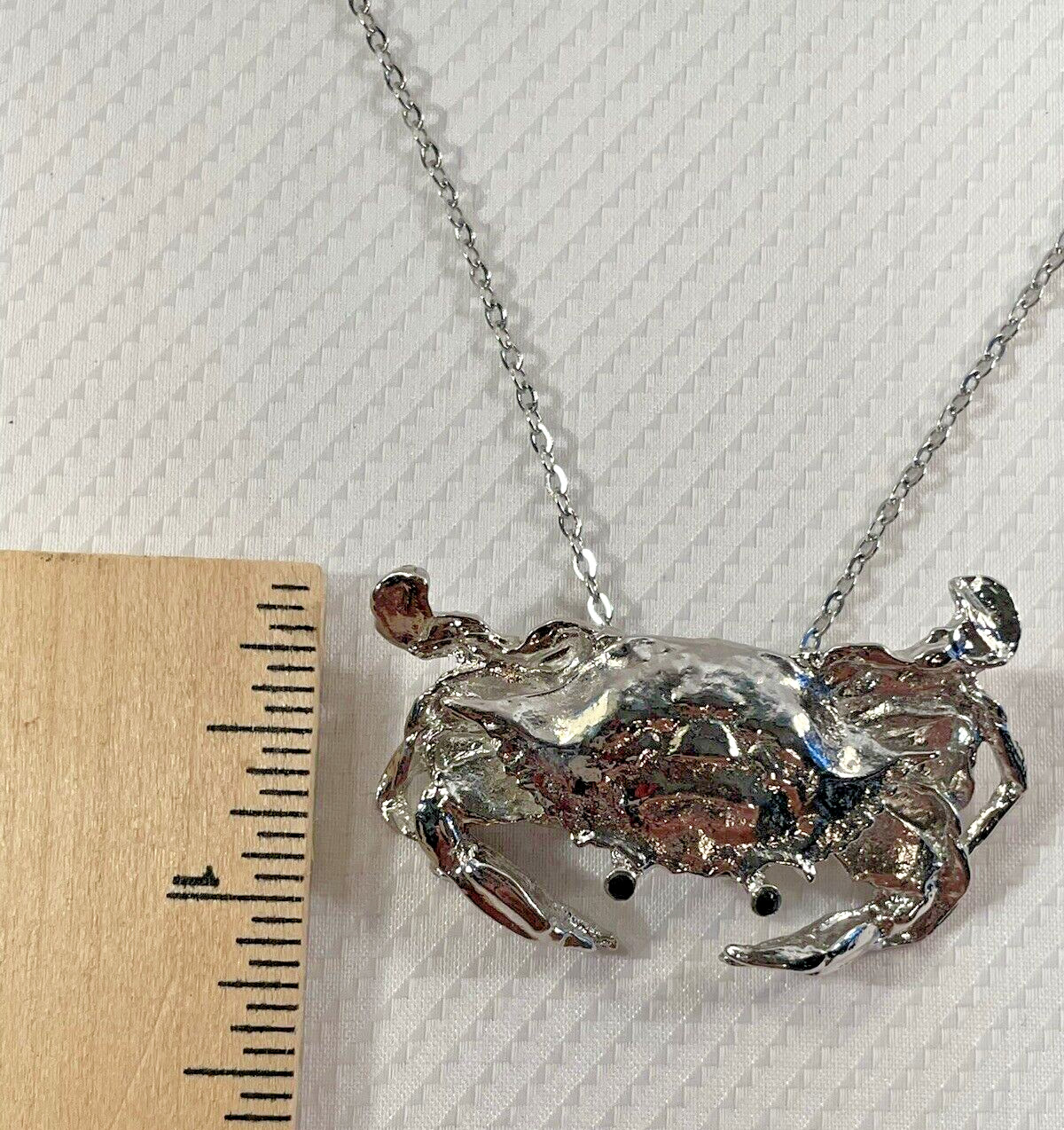Crab Silver Necklace 30” Stainless Chain Coastal Sea Life HandcraftedJewelry New