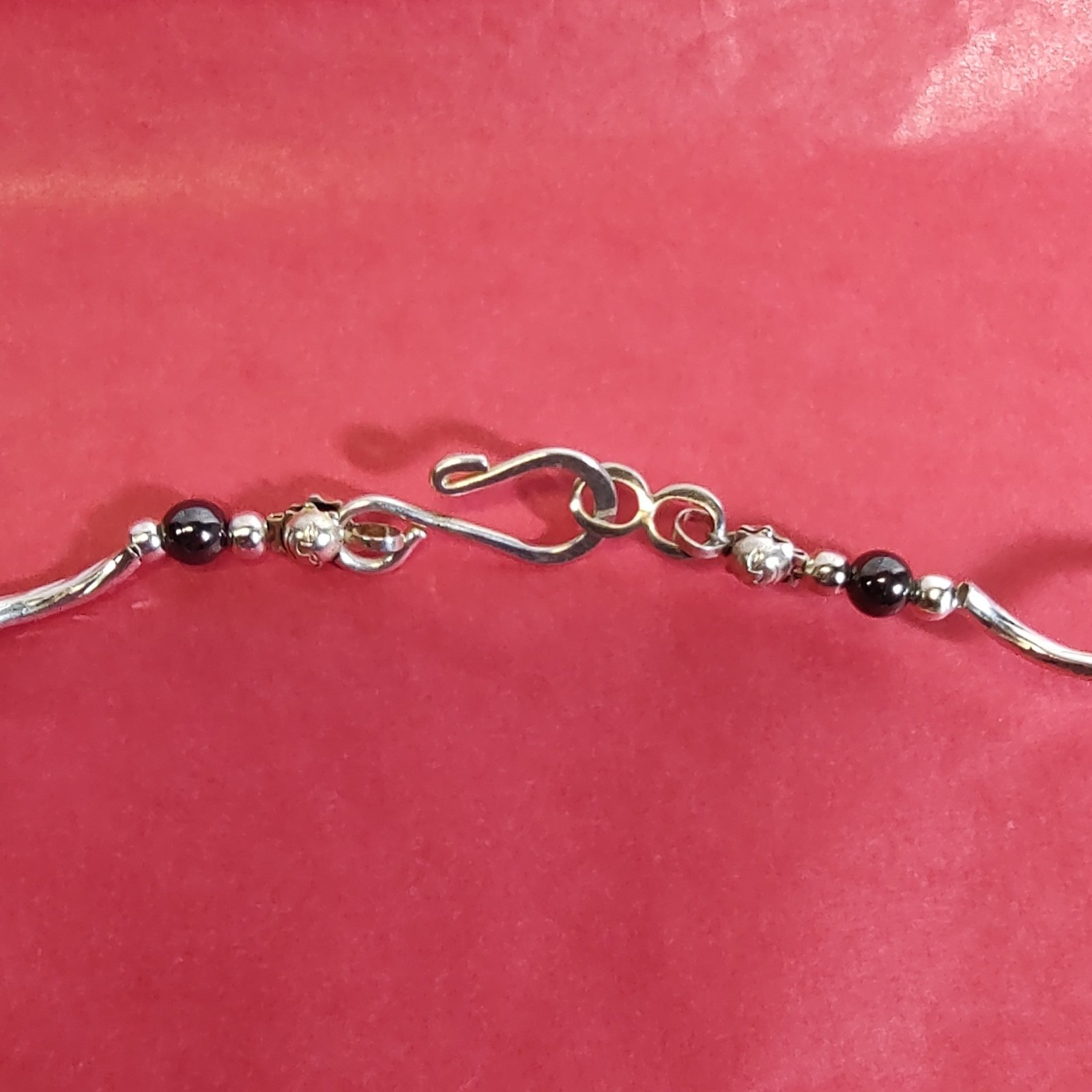 Silver Plated Necklace With Blue Tiger Eye Beads Handmade 20″ Hook & Loop Clasp