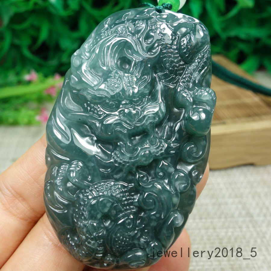 Certified Icy Green 100% Natural A jadeite Jade Pendant~Dragon 龙 生意兴隆