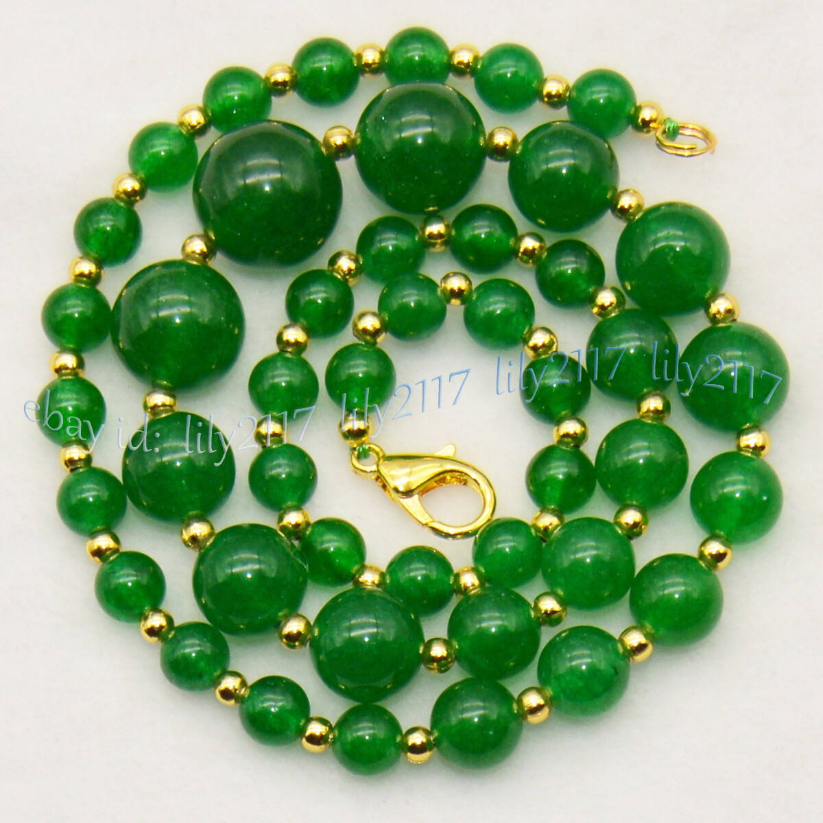 6-14mm Natural Green Jade Round Gemstone Beads Tower Necklace Earrings Set 18”
