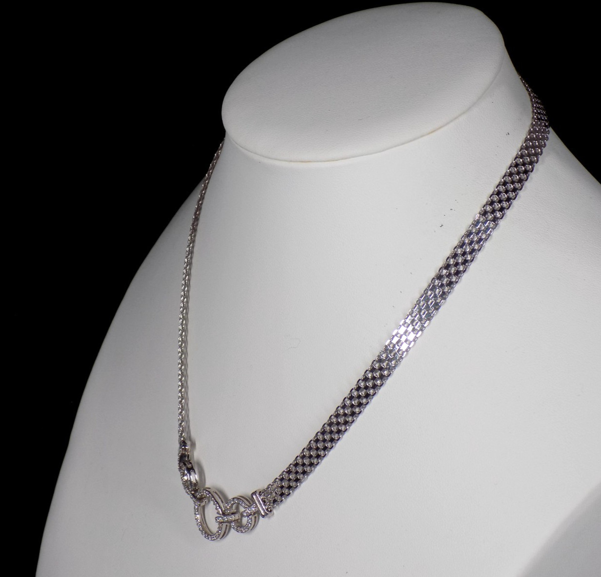 Cubic Zirconia Necklace 925 Sterling Silver Mesh White Colorless Circle Pendant