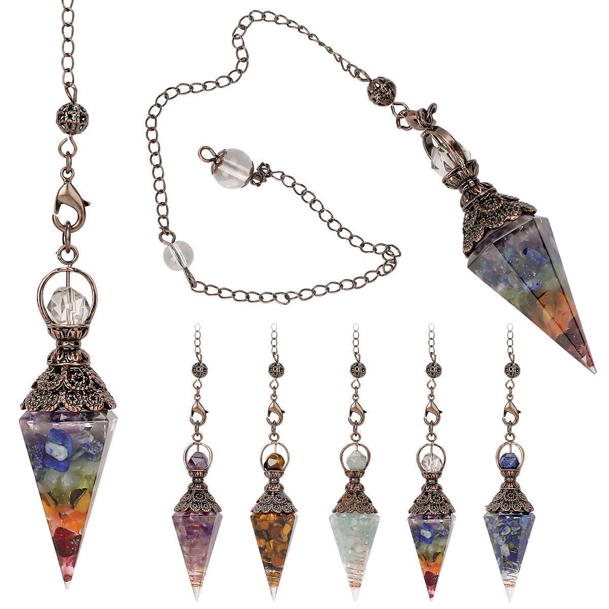 Natural Quartz Crystal Pendulum Healing Chips Stone Reiki Chakra Chain Pendan
