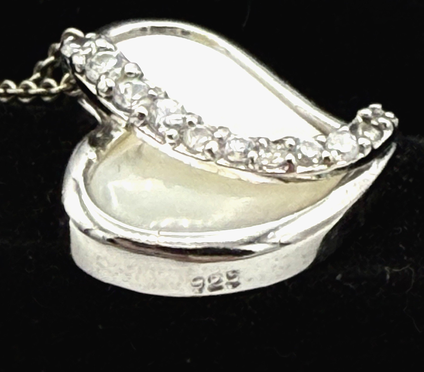 Sterling Silver MOP & CZ Heart on an 16” Italy 925 Chain Valentine