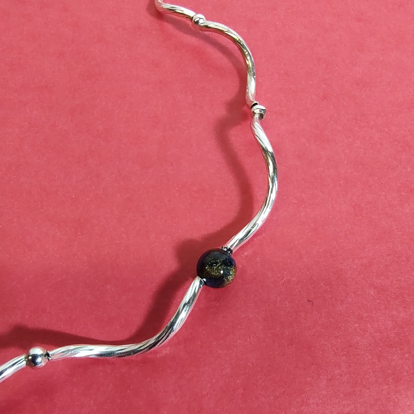 Silver Plated Necklace With Blue Tiger Eye Beads Handmade 20″ Hook & Loop Clasp