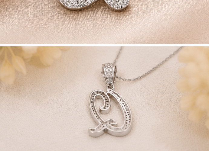 1.5ct Round Cut Simulated Diamond Unisex Initial Q Pendant 14k White Gold Plated